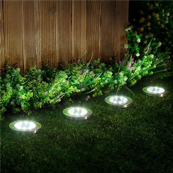 12 Pack Solar Ground Lights Outdoor, Waterproof 8 LED Solar Powered Disk Lights - Picture 1 of 8